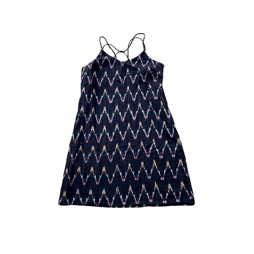 Loft Petite 6P Black & Multicolor Ikat Pattern Sleeveless Dress With Crisscross
